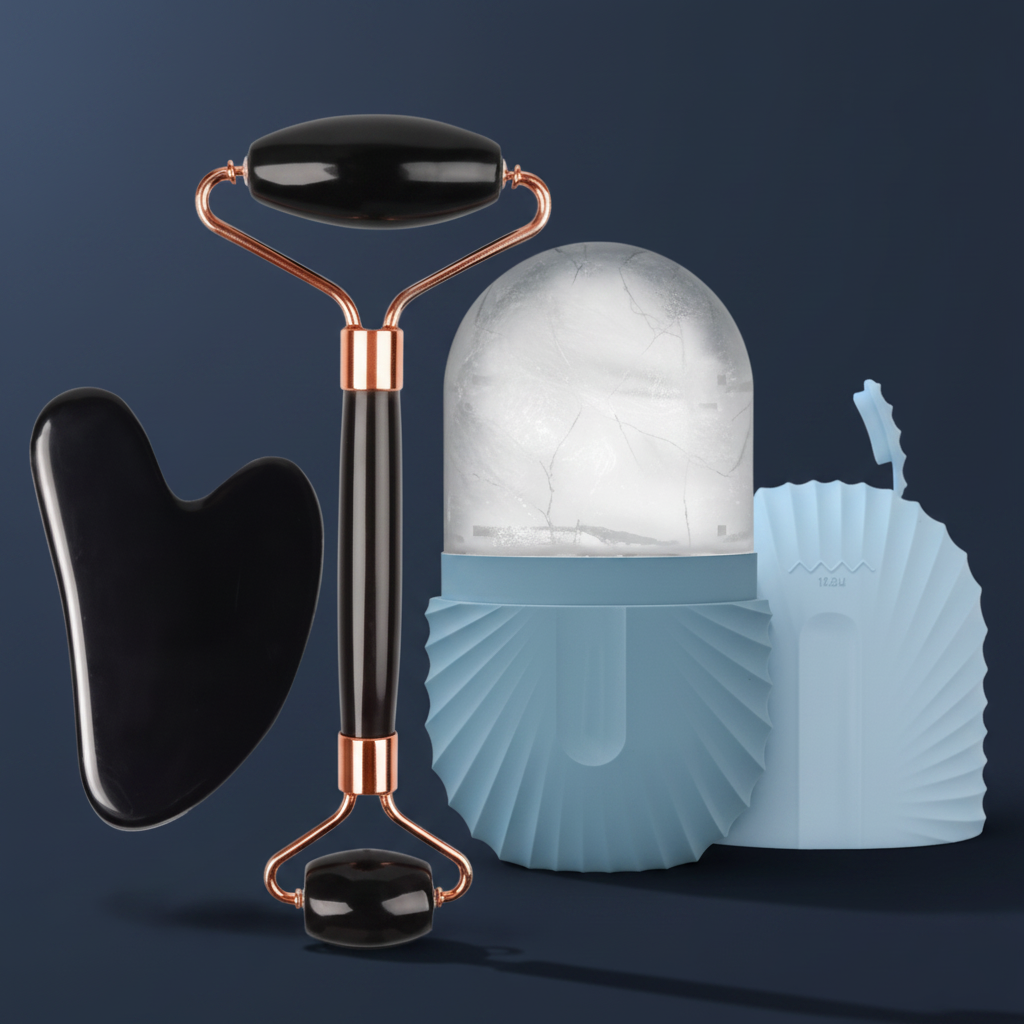 Midnight Blue Gua Sha Facial Roller Ice Globe Set — LumeWell