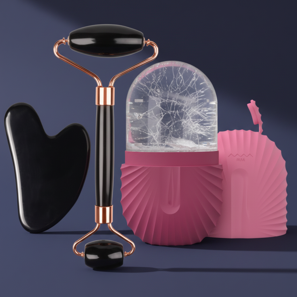 Blush Pink Gua Sha Facial Roller Ice Globe Set — LumeWell